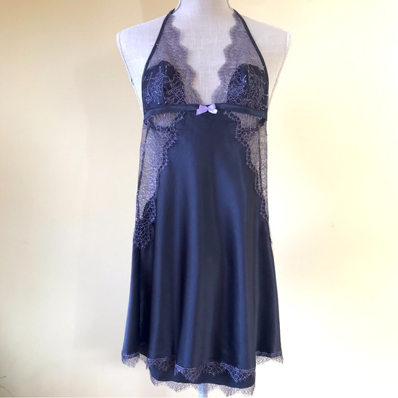 Victoria's Secret Other - New Victoria’s Secret Satin Lace Charcoal Grey & Lavender Chemise